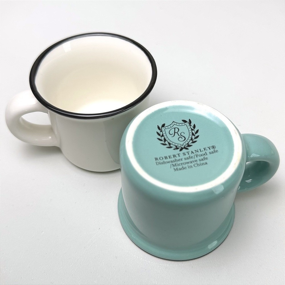 Robert Stanley Espresso Cups 2" White/ Blue Set of 2